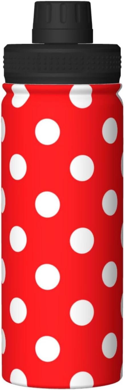Red White Polka Dot Water Bottle,18oz Sports Insulated Kettle for Women Men, Suitable as a Present