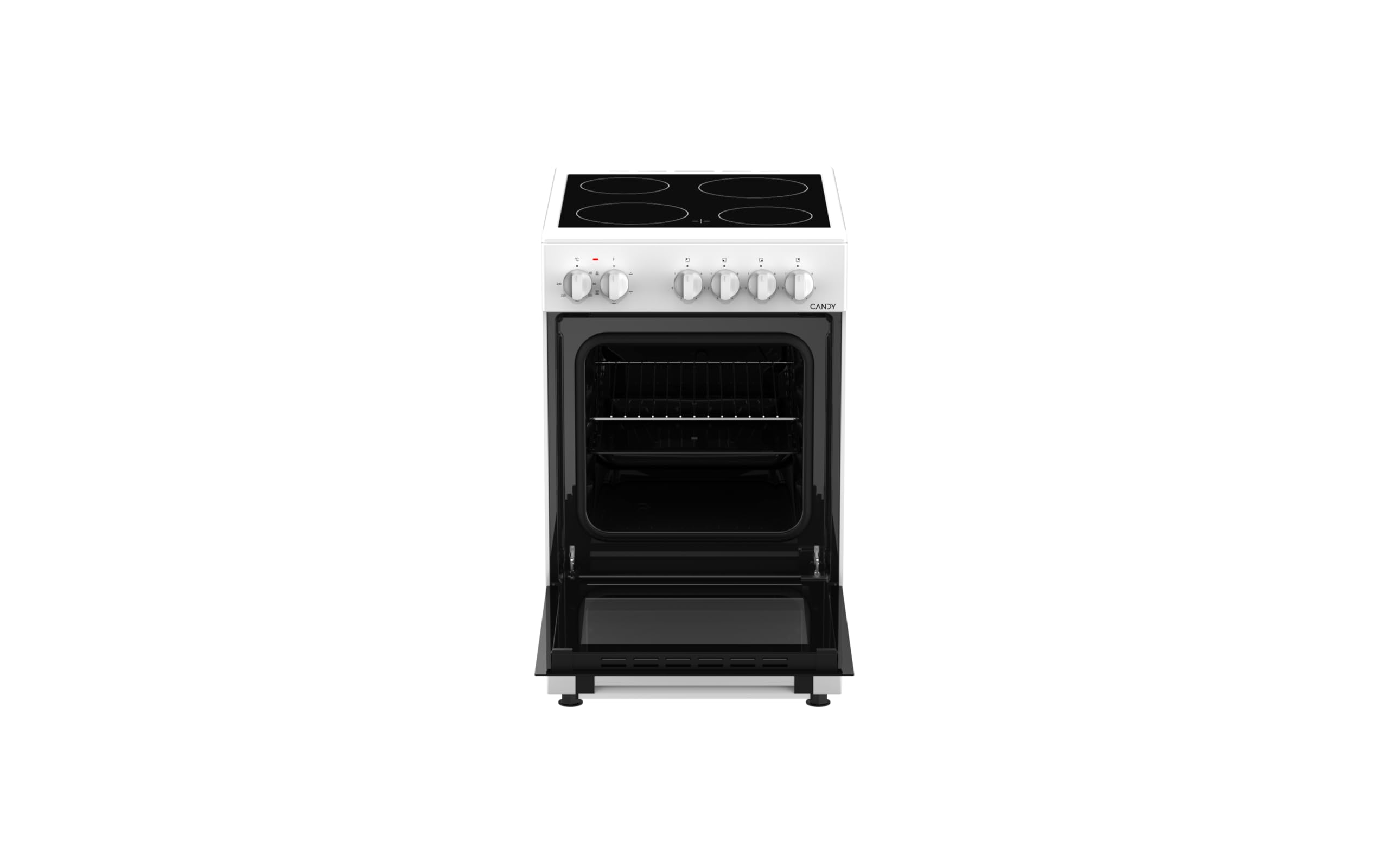 Candy CVE5436FEEW/E Cocina Libre Instalación 50cm, Horno Multifunción 43L con 6 Funciones, Vitrocerámica 4 Zonas, Mandos Independientes 4 para Vitrocerámica y 2 para Horno, Blanco