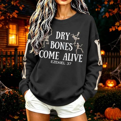 Women Dry Bones Come Print Sweatshirt Christian Halloween Crewneck Pullover - image 3