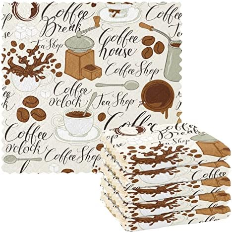 Kitchen Dish Towels 6 Pack, Coffee Pots Bean Dish Cloths for Drying Dishes Absorbent Cleaning Cloths Washcloth Reusable Dishcloths Dish Rags for Kitchen Bathroom Office, 11