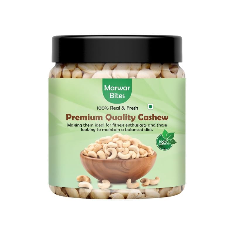 Image of MarwarBites Whole Cashews 500gm | Crunchy & Unsalted Whole Cashews | Kaju Dry Fruit Rich in Protein & Fiber | Freshly Packed in Reusable Jar | Healthy Vegan Snack