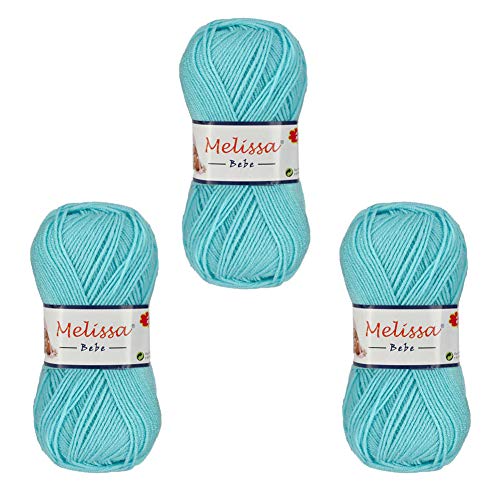 MELISSA Lana Bebé Hilo Acrílico Ovillo de Lana (3u*100g), Azul 7