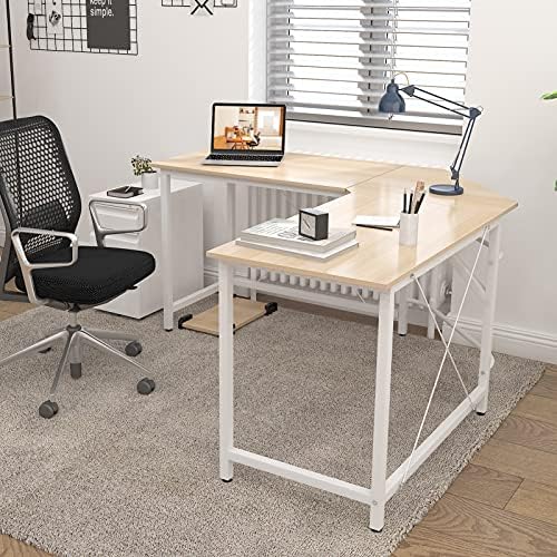 sogesfurniture Computer Desk L-Shaped Corner Desk l shaped desk Computer Workstation Large PC Laptop Table Study Table Gaming Desk for Home and Office, 150 + 150CM, White Maple LD-Z01MO-BH
