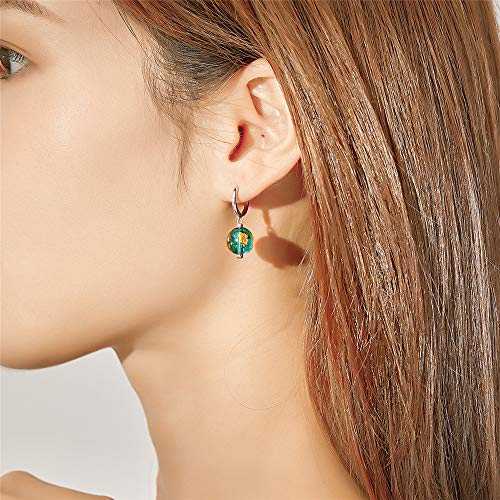 Dainty Blue Earth Drop Dangle Small Hoop Earrings for Women Girls 925 Sterling Silver Gold Continents Round Murano Glass Ball Earring for Sensitive Ear Fashion Jewelry Souvenir Gift2