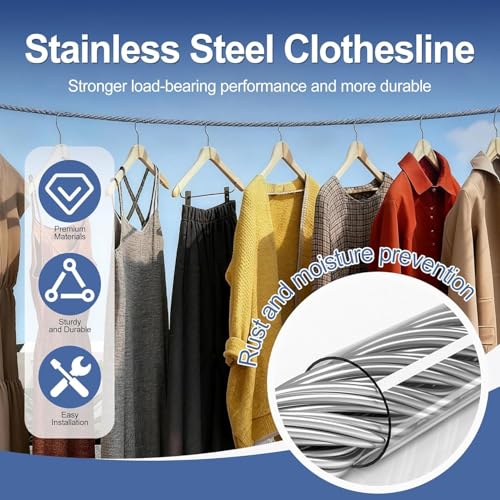 Image of Xmart India Heavy Duty Clothes Drying Rope with Hooks | Strong Steel Clothesline for Balcony, Bathroom, Travel & Camping | Rust-Resistant Durable Cloth Line for Indoor & Outdoor Use (5 Meter Rope)