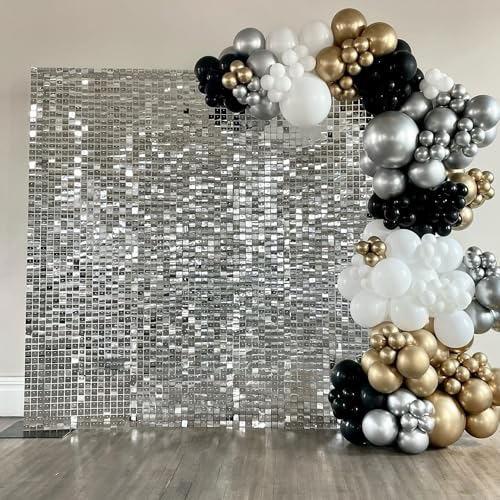 Silver Shimmer Wall Backdrop 24PCS Silver Square Sequin Shimmer Backdrop