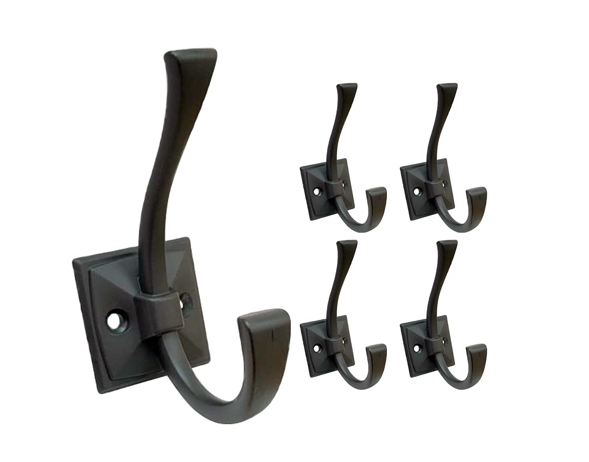 QCAA Coat and Hat Hook, Zinc Die Cast, Oil Rubbed Bronze, 5 Pack, Made in Taiwan