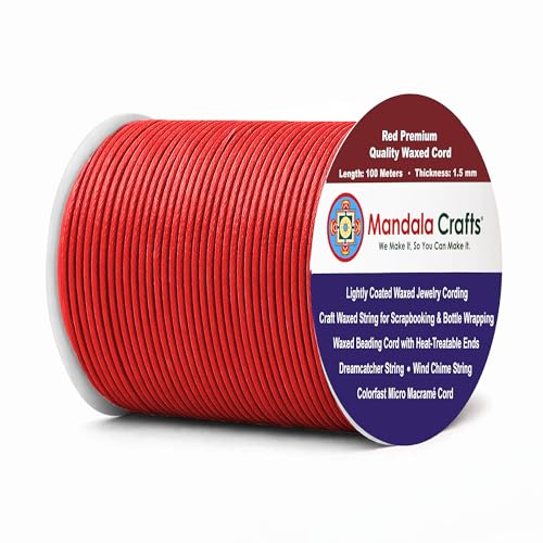 Mandala Crafts 1.5mm Red Waxed Cord, Jewelry Making, 109 Yard
