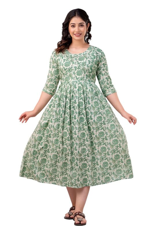 SANZARI Women's Pure Cotton Printed Maternity Gown/Maternity wear/Feeding Gown A-line Maternity Feeding Dress Maternity Kurti Gown for Women