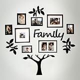 J.M.Deco 13 Pack Family Tree Photo Frame Collection with Lvory Mat Set- Photo Size One 4''x4'' Five 4''x6'' Three 5''x7''- PVC-Wall Mounting Picture Frame for Home Living Room Bedroom 3D Design-Black