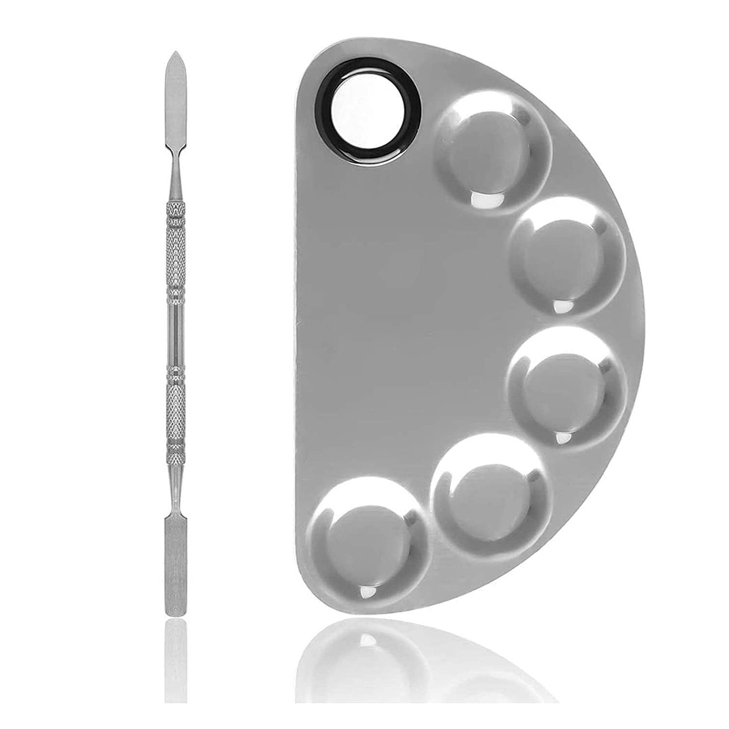 Makeup Palette, Faigy 6x4inch Stainless Steel 5-Well Cosmetic Artist Mixing Palette with Spatula Tool for Nail Art Eye Shadow Eyelash Mixing Foundation (Silver)-image-40