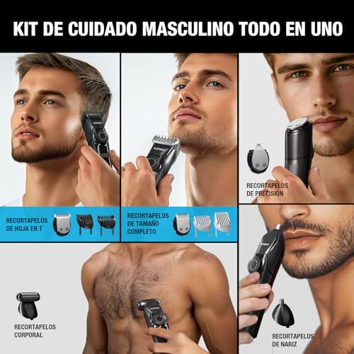 SUPRENT Recortadora De Barba Hombre - Afeitadora Eléctrica 5 En 1 Con 4 Accesorios, IPX7 Impermeable Recortadora De Barba, 90 Min De Autonomía Y Pantalla LED - imagen 2