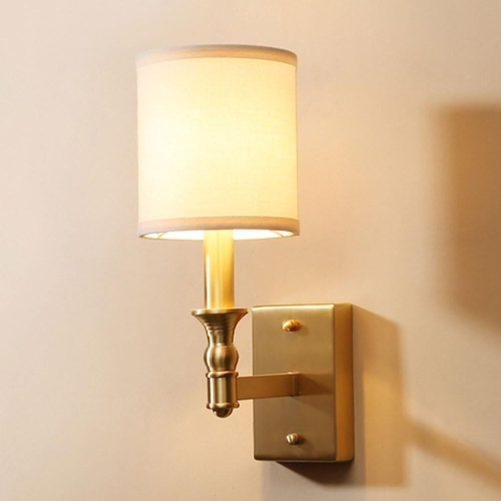 CWCQGH American Country Wall Lamp All Brass Bedroom Bedside Lamps Indoor Copper Wall Sconce Lighting Living Room Background Wall Lantern for Bedroom Bedside Study Stairs Hallway