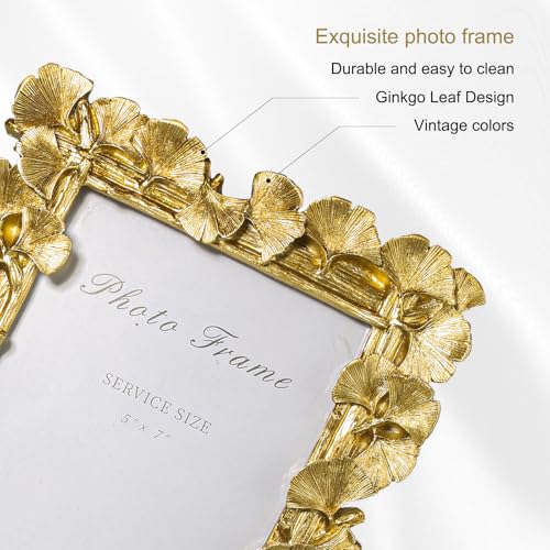 Image of 5x7 Vintage Picture Frames, Gold Photo Frame for Table Top Display and Wall Hanging Home Decor