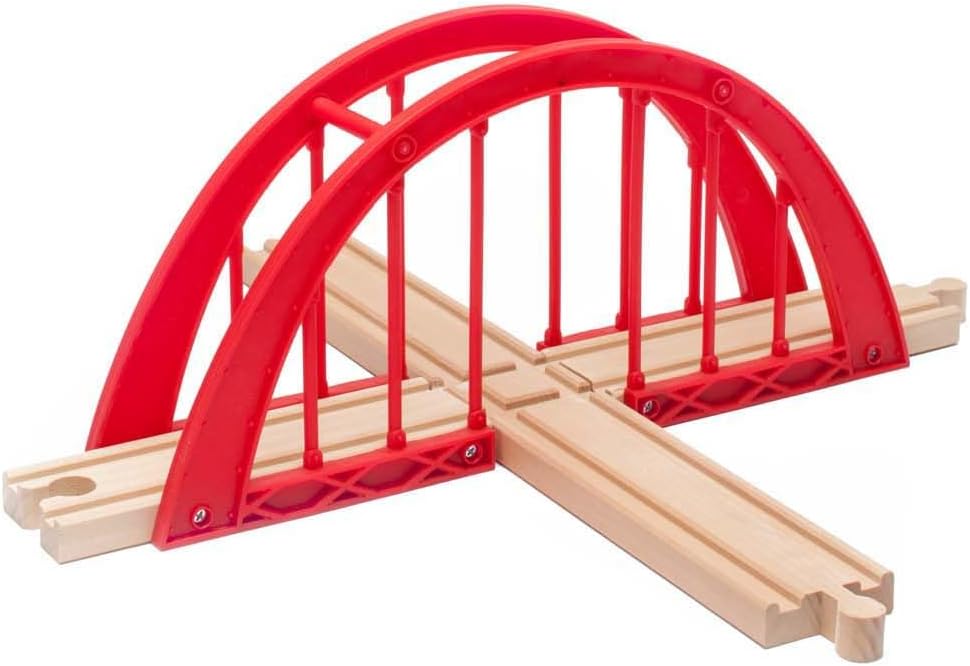 Inc. Red Intersection Bridge - Wooden Cross Track Compatible with Thomas & Friends, Brio Railway and More
