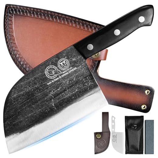 XYJ Authentic Since 1986,Outstanding Ancient Forging,6.7 Inch Full Tang,Serbian Chefs knife,Chef Meat Cleaver,Kitchen Knives,Set with Leather Sheath,Take Carrying,Butcher,for Camping or Outdoor