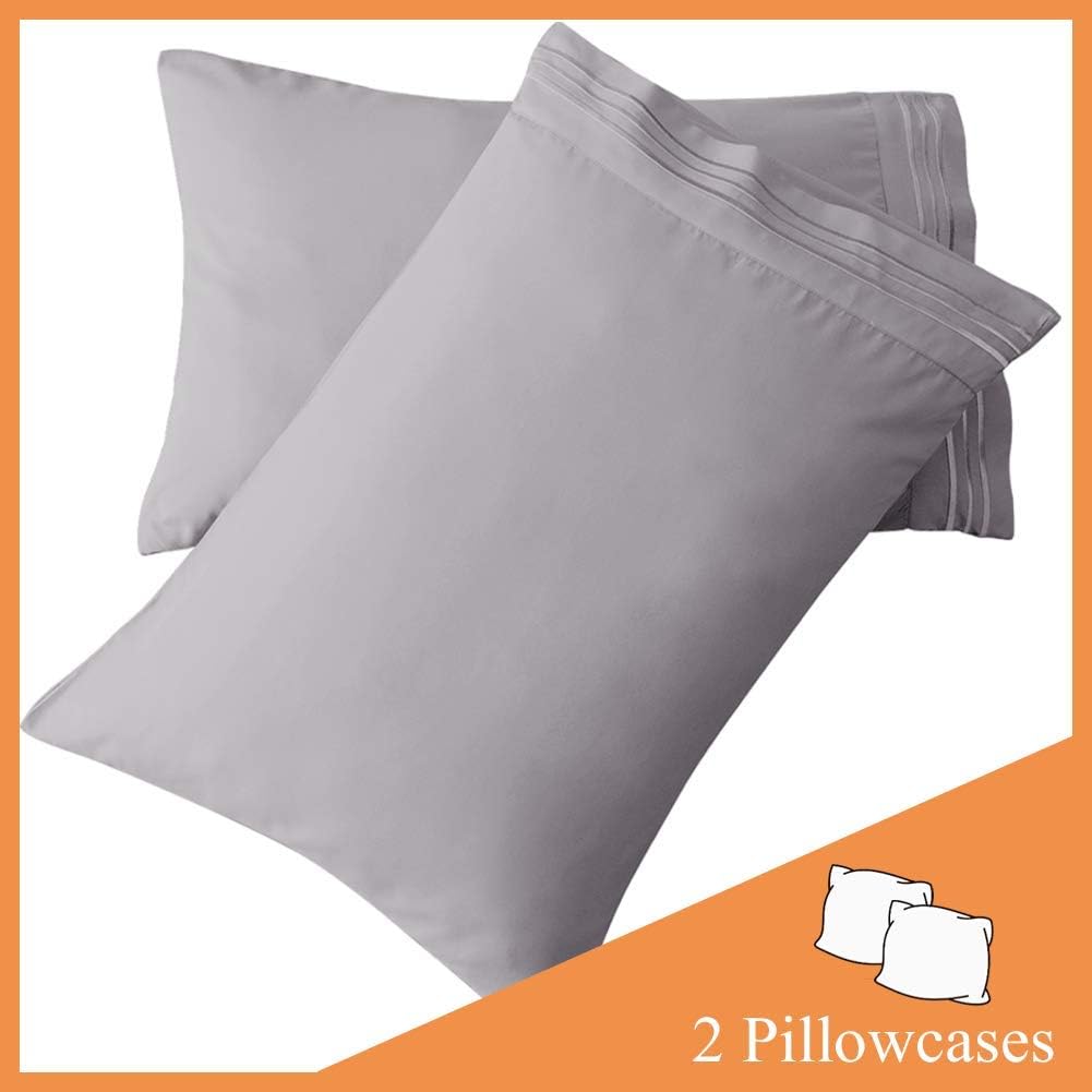 SONORO KATE Luxury Pillowcase Set Brushed Microfiber 1800 Bedding - Wrinkle, (Grey, 2 Pillowcases Standard)