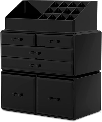 Makeup Organizer,Cq Acrylic Cosmetic Display Cases with Lid Dust Water Proof for Bathroom Countertop Stackable Large Clear Makeup Organizer And