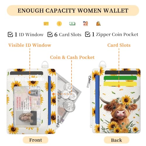 Image of Hancynir Highland Cow Credit Card Holder Small Wallet Women, Cute Slim RFID