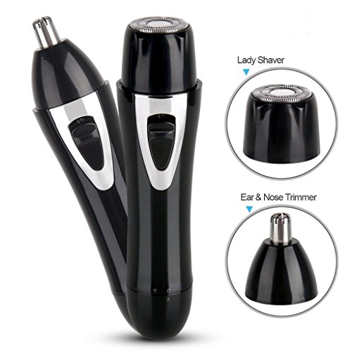 Fomatrade Women's Painless Hair Trimmer Remover,2 in 1 Portable Lady Hair Shaver Electric Waterproof for Nose /Bikini / Facial /Lip /Chin and Cheek Hair (Black)