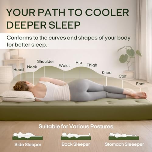 Image of ZonLi Japanese Floor Futon Mattress Queen Size 80 inchx60 inch100%Cotton Cover 6''Thicken Tatami Mattress,Foldable Sleeping Pad,Portable Dormitory Tatami Mat,Roll Up Floor Lounger Bed for Adult (Winter Moss)