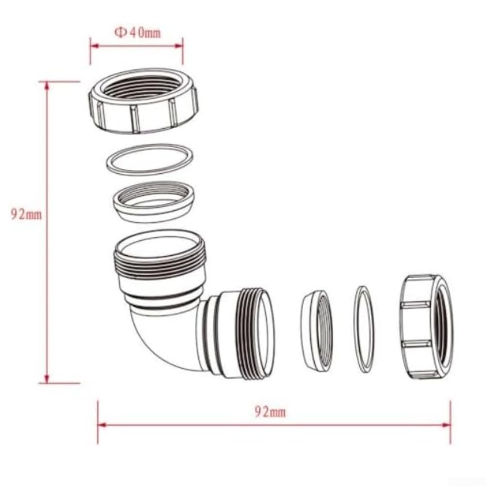 Adaptador de tubería de PVC de 40 mm, codo de 90 grados, accesorio de tubería de residuos para bañera, fregadero de cocina y conexión de drenaje de bandeja de ducha, conector de fontanería blanco