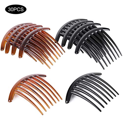 30Pcs French Twist Comb Plastic Hair Side Comb with 7 Teeth Comb Hair Clip for Women Fine Hair Black and Amber