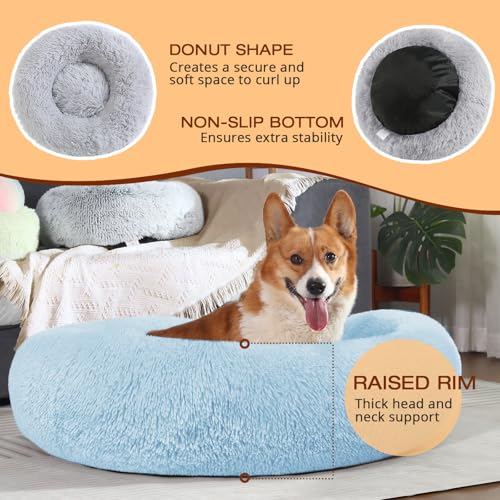 Image of JOLLYVOGUE Dog & Cat Bed, Calming Anti-Anxiety Pet Bed for Small Dogs, Fluffy Donut Cushion for Small and Medium Pets (20 inch)