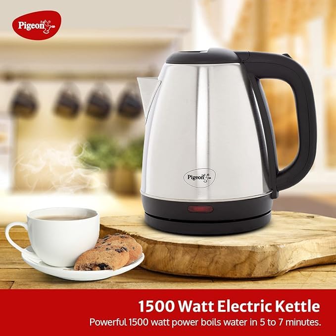 Image of Pigeon Amaze Plus Electric Kettle 1.5 L, 1500 Watts, Stainless Steel Body with Auto Shut-off Special Feature Used for Boiling Water - (Silver)