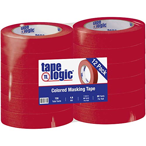 Image of Aviditi Tape Logic 1 Inch x 60 Yards, General Purpose Colored Masking Tape, Red (Pack of 12) - Great for Home, Office, Arts, Crafts, DIY, Labeling and Coding