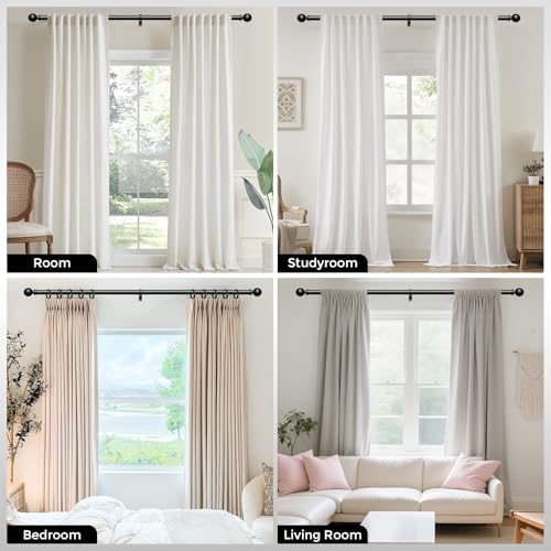 Black Curtain Rods for Windows 30 to 56 Inch, Adjustable Heavy Duty 1" Diameter Decorative Curtain Rod with Matte Black Round Finials, Modern Easy Install Extendable Metal Drapery Pole Set