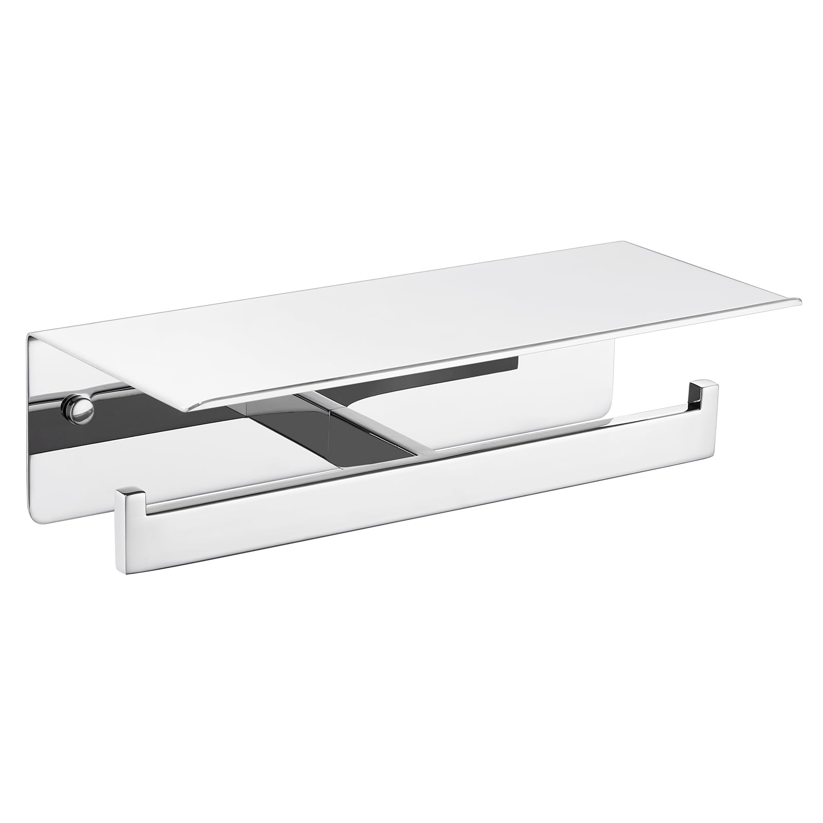 APLusee Double Toilet Paper Holder with Phone Shelf, 304 Stainless Steel Bathroom Tissue Hanger, Wall Mounted Dual Roll Paper Dispenser, Polished