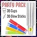 IMPRESA Light Up Cups Neon - 16 oz, Clear Plastic, 36 Pack - Bulk Glow Cups for Party & Glow in the Dark Drinkware with Multi-Color Neon Sticks