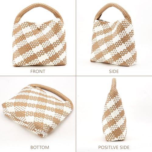 Image of Woven Tote Bag for Women, Fashion Woven Bags for Women Vegan Leather Shoulder Handbags Large Summer Beach Travel Bag