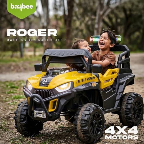 Image of Baybee Roger Electric Car for Kids with Parental Control | Baby Battery Operated Ride On Toy Car with 4x4 Motor, RGB Lights, Music & Swing Mode | Rechargeable Battery Car for Kids 2-6 Years (Yellow)