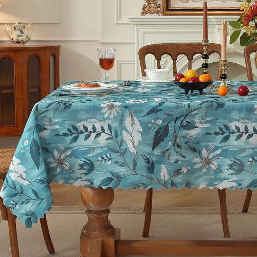 HOMOHEINI Rectangle Waterproof Tablecloth Linen Textured Table Cloth,Stain and Wrinkle Resistant Washable Fabric Table Cover for Dining, Party, Camping and Outdoor, 52 x 70 Inch, Sea of Flowers by HOMOHEINI - Used condition - US$7.43