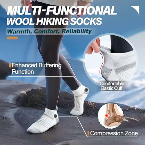 Image of 6 Pairs Merino Wool Ankle Running Hiking Socks Compression Support Breathable Thick Cushion No Show Socks for Women Men