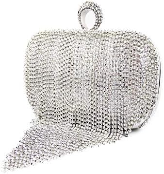 zebrum Womens Evening Clutch Bag Designer Evening Handbag Hand Bag,Lady Party Wedding Clutch Purse (Silver- Rhinestone Tassel)