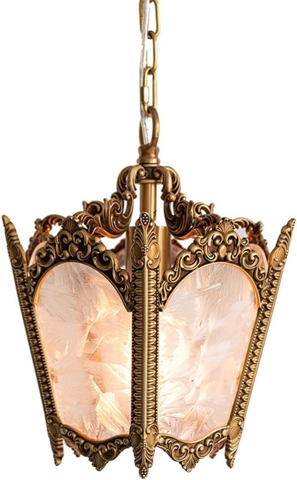 Chandelier antique en laiton et grand dôme en verre de prestige
