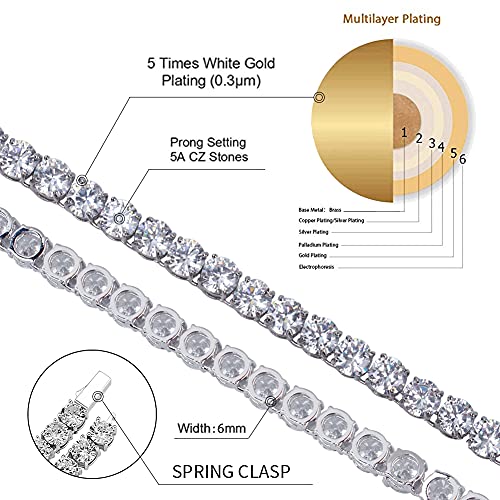 JINAO 6MM Tennis Chain Necklace 18k Gold Plated 1 Row Lab Simulated Diamond Iced Out Cubic Zirconia Chain Men's Hip hop Tennis Choker Necklace Chain for Men Women2
