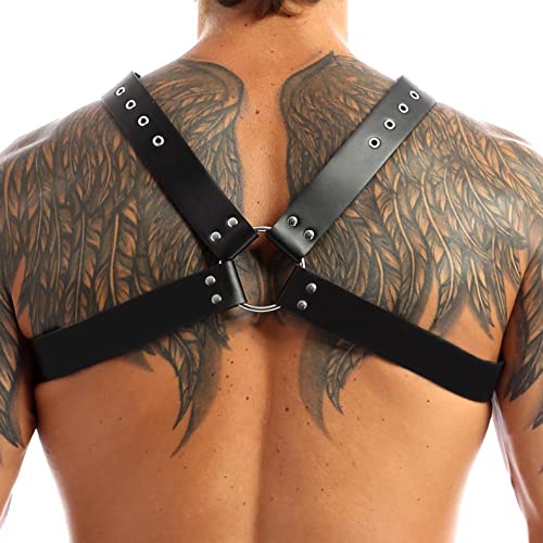 PU Leather Harness for Men Adjustable Buckle Body Chest Garter Belt Cosplay Nightclub Sexy Punk Chest Belt Clubwear Gothic Punk Rivet Body Chest Harness Bondage Strap Belt for Men Gay2