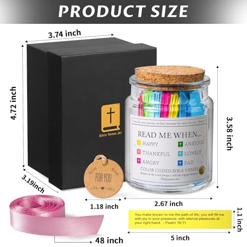 Bible Verse Jar, Read Me When Bible Verses Jar for Emotions and Feelings, Christian Gifts for Women, Men, Birthday Gifts for Mom,Graduation Gift for Her, Prayer Cards Comes With A 48-inch Ribbon Bow