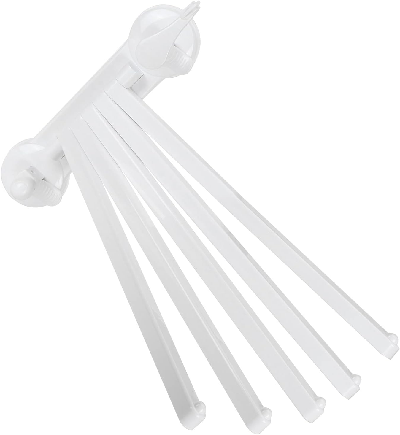 Pissente Bathroom Towel Rack, 5 Arms Swivel with 180° Rotation, 15 Inch Wall Mounted Swing Out Hanger, ABS Plastic with Hook
