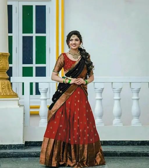 Image of ZITON Women's Indian Traditional Kanjivaram Silk Pure Weaving Lehenga Choli Along With Dupatta And Blouse Piece, Half Saree (Unstitched)