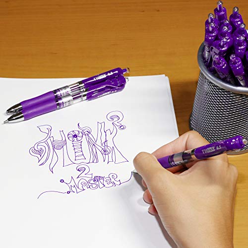 Image of [24 Pens - Purple Ink] Think2 Retractable Gel Pens. (24 Purple) Fine Point (0.5mm) Rollerball Pens with Comfort Grip.