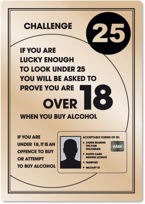 Essential Bar Licensing Sign Pack EMGLPK Pack 5 Pcs 25ml Pub Restaurant Catering Gold, 3x A4, 2x A5 - Image 2