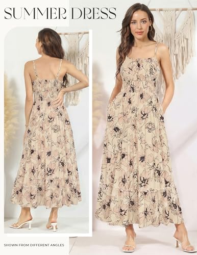 Image of GRACE KARIN Summer Dresses for Women 2026 Vacation,Smocked Floral Maxi Dress,Boho Beach Sundress with Pocket Fashion Clothing