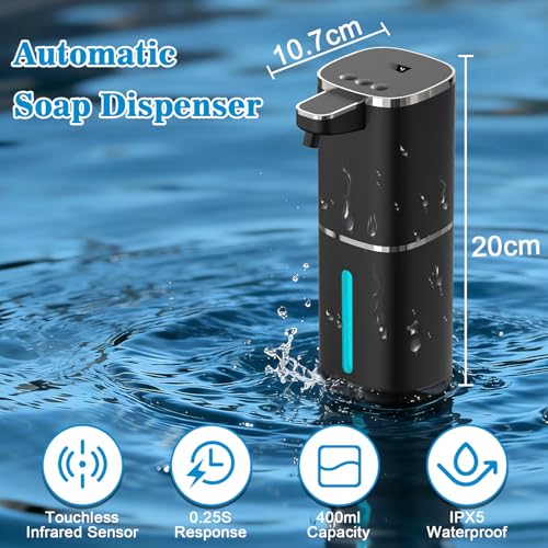 Seifenspender Automatisch Wandbefestigung 400ml Elektrischer Schaumseifenspender mit Sensor, 9-Stufig Einstellbar, Display, USB Wiederaufladbarer Automatic Soap Dispenser für Bad Küche Büro, Schwarz 4