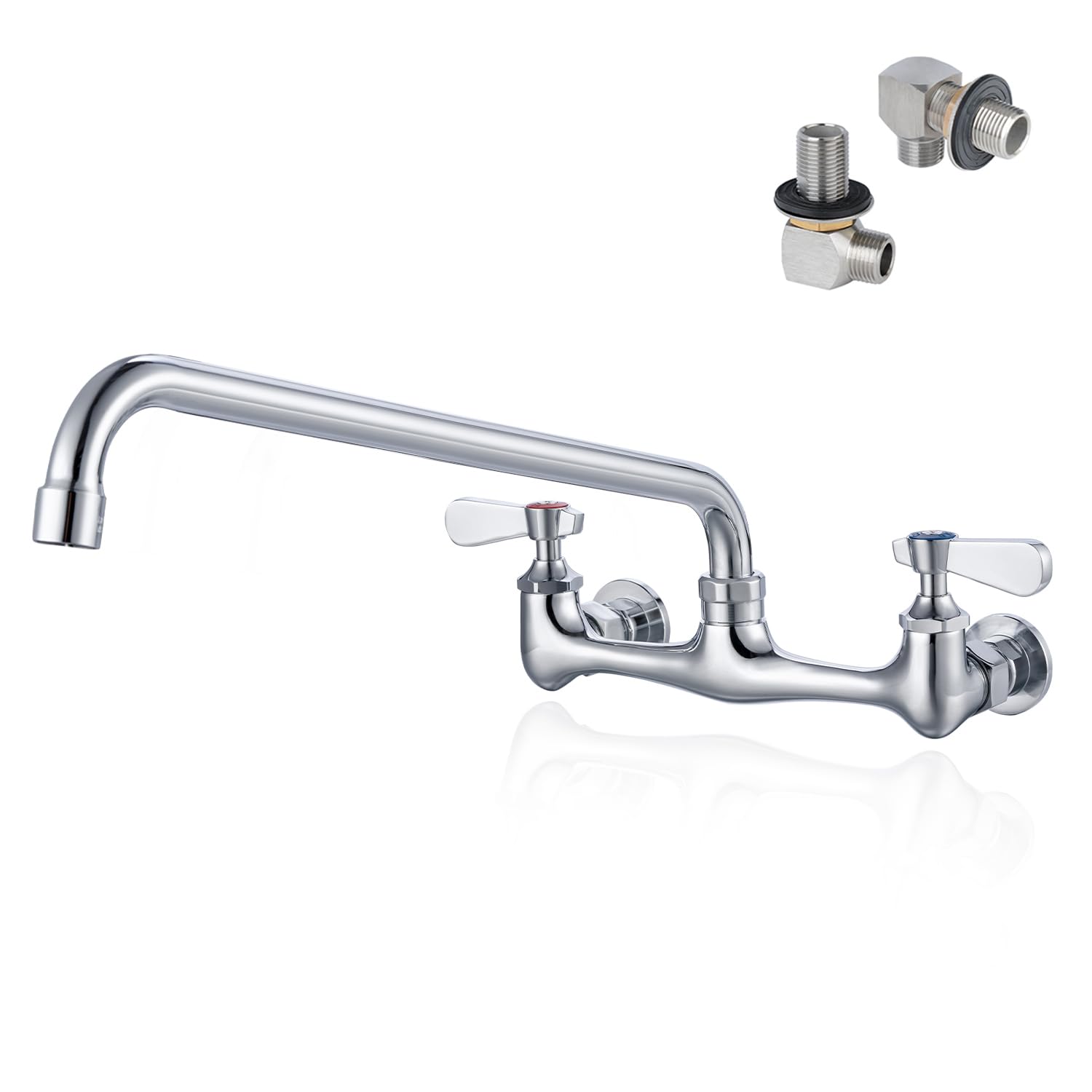 Phivan 8 Inch Center Wall Mount Commercial Sink Faucet - 14" Swivel Spout Utility Faucet, Dual Handle Chrome Brass for Restaurant/Laundry/Utility Room
