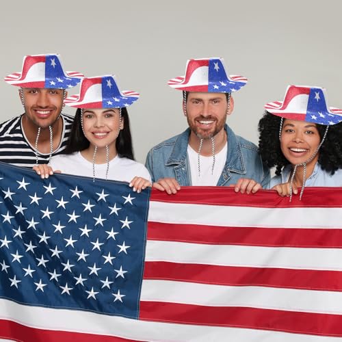 Image of Shyyween 12 /24 Pcs American Flag Plastic Hats Patriotic 4th of July Cowboy Hats White Blue Red Caps for Independence Day